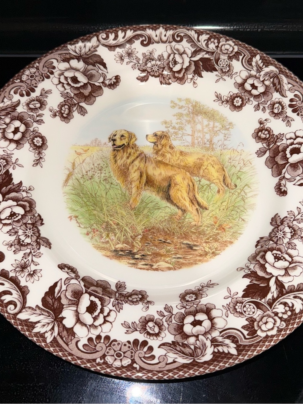 Spode Rare Woodland Dinner Plate 10.75” Golden Retriever England Beautiful